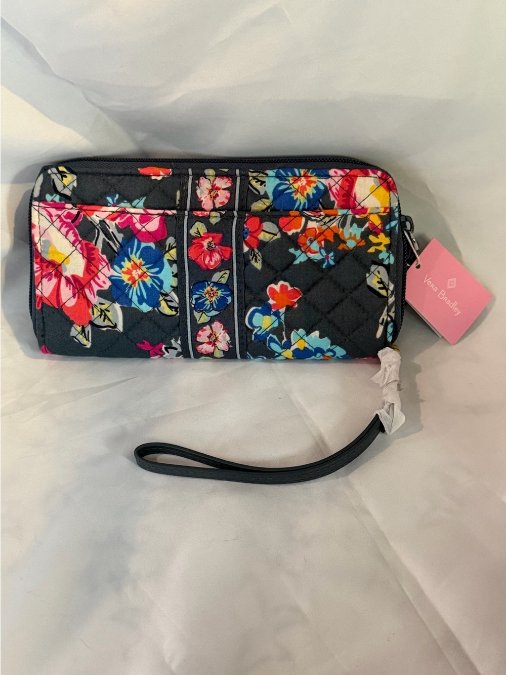 Vera Bradley Quilted Floral Wristlet - Black with Multicolor Blooms - Picture 4 of 7